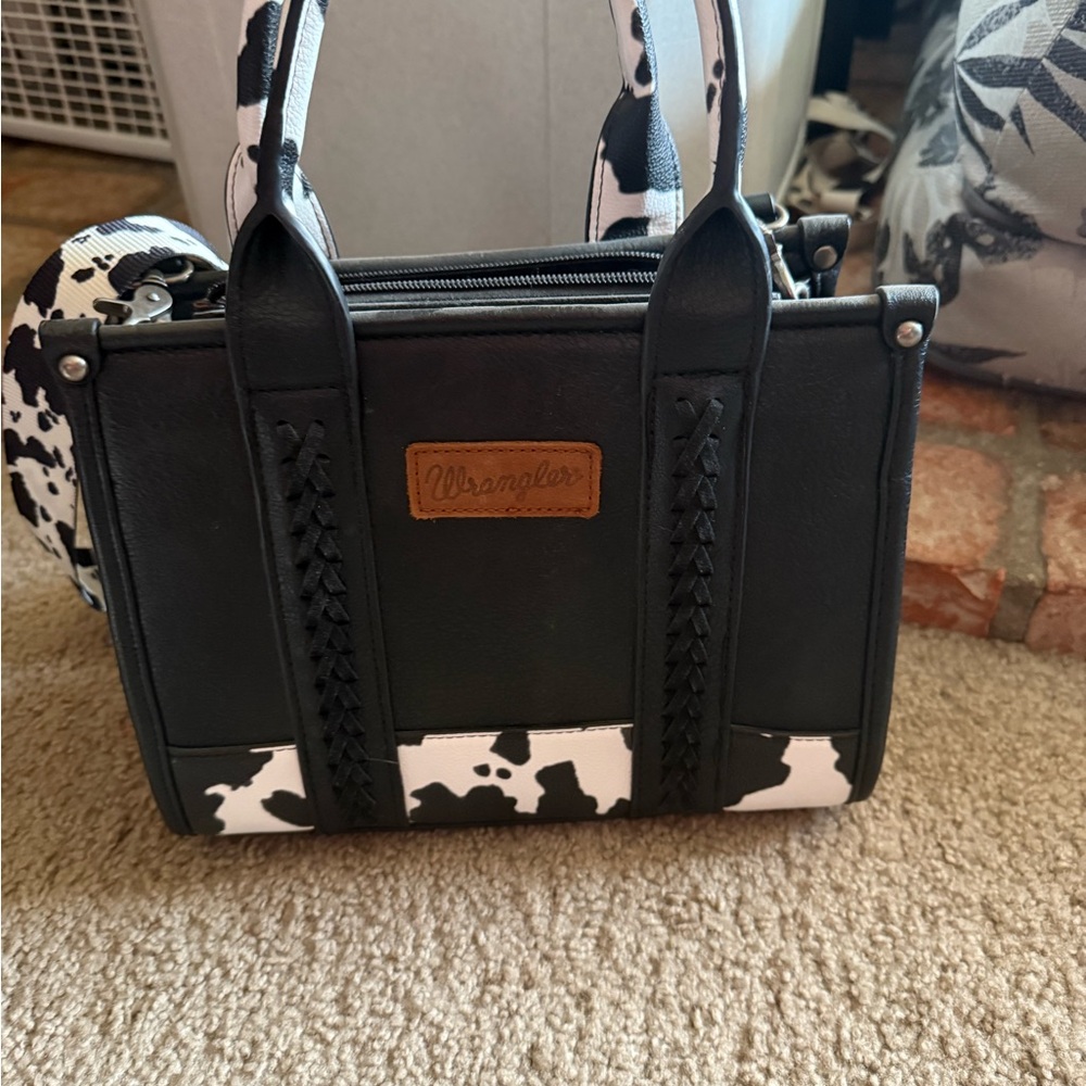 Wrangler Black and White Satchel with Animal Print